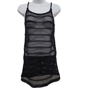 NWT Womens Swim Cover Up XS Black Crocheted Sheer Mini Dress Resort Beach Pool